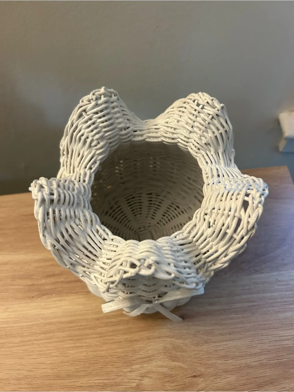 Vintage Handwoven White Wicker Basket with Bow Accent